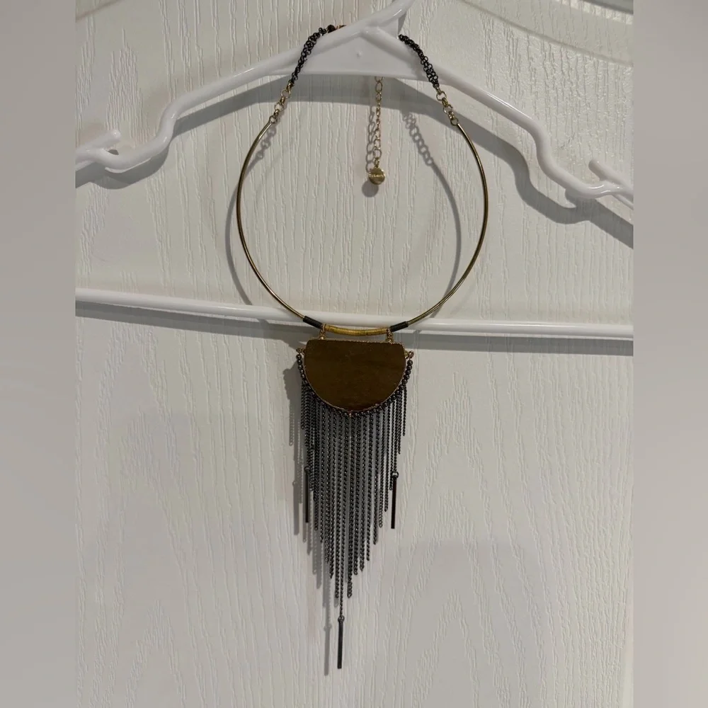 Elegant Gold and Black Fringe Necklace - Picture 2 of 5